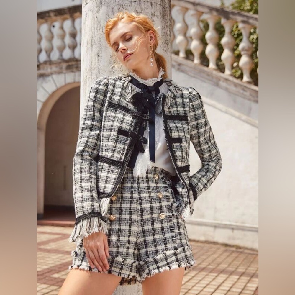 Tweed Fringe Trim Tape Front Coat & Short Set - Effortlessly Chic! ✨
